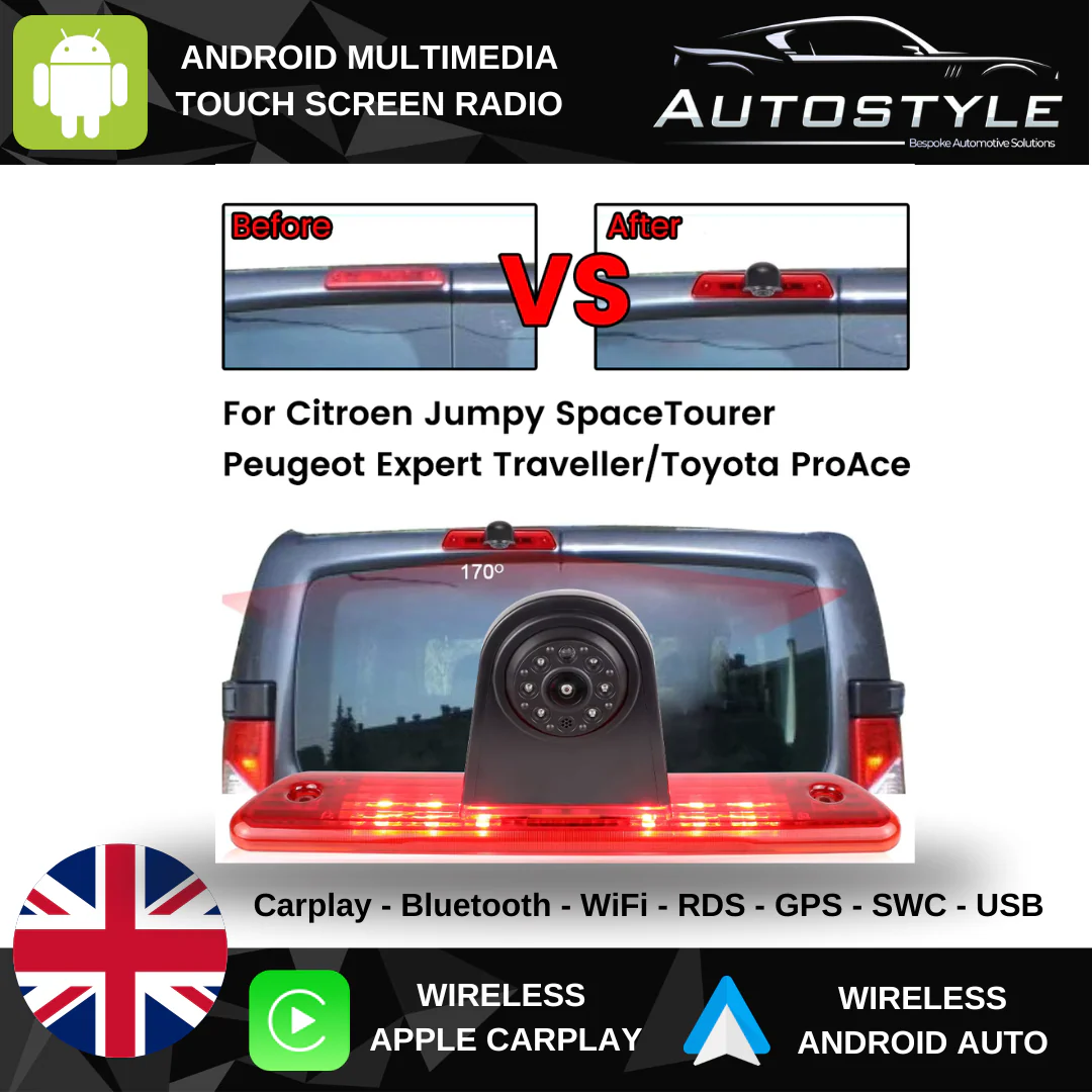Fiat Scudo Citroen Jumpy Peugeot Expert Toyota Proace SpaceTourer AHD 1080P Brake Light Rear View Camera 2006-2016 - Image 2