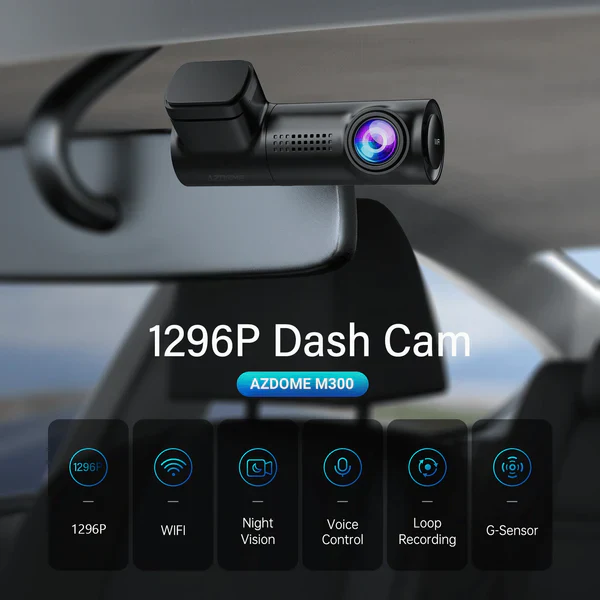 AZDOME M300 1CH Dash Cam 1296P with Voice Control 24H Parking Mode No Card - Image 7