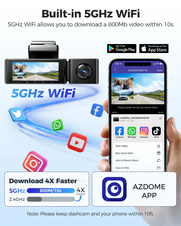 AZDOME M550Pro 3CH Dash Cam 4K with 5G WiFi, 3.19" Screen IR Night Vision 24H Parking Mode - Image 5