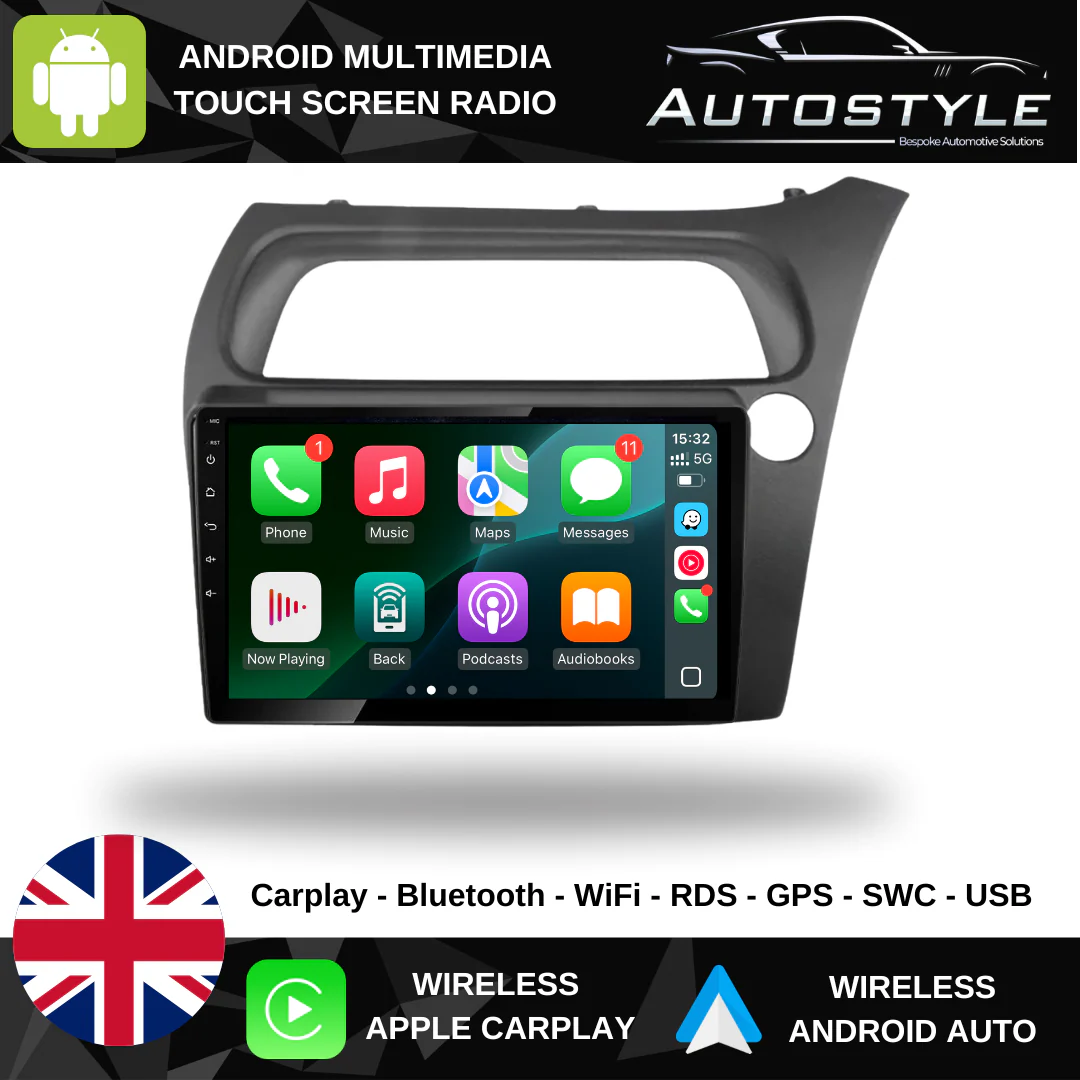 Honda Civic 8 FK Apple Carplay / Android Auto 09" Stereo Upgrade 2005-11 - Image 2