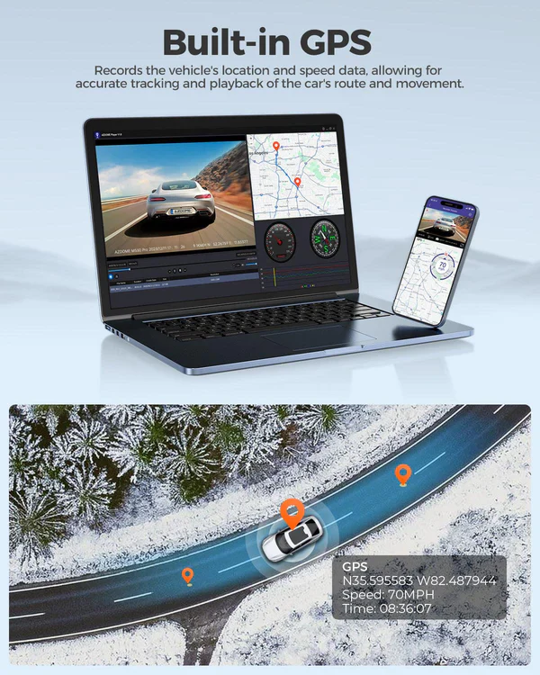 AZDOME M300S 2CH Dash Cam 4K with 5.8G WiFi GPS Voice Control WDR Night Vision 24H Parking Mode - Image 3