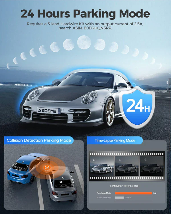 AZDOME M300S 2CH Dash Cam 4K with 5.8G WiFi GPS Voice Control WDR Night Vision 24H Parking Mode - Image 4