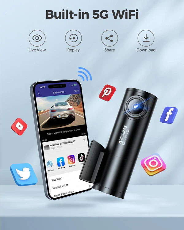 AZDOME M300S 2CH Dash Cam 4K with 5.8G WiFi GPS Voice Control WDR Night Vision 24H Parking Mode - Image 8