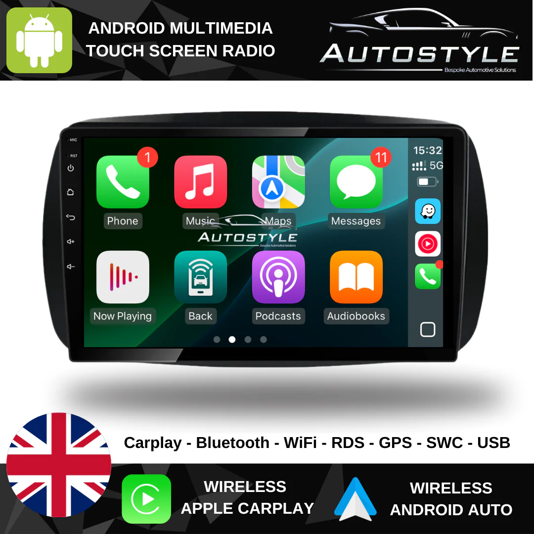 Mercedes-Benz Smart forTwo Apple Carplay / Android Auto 9" Stereo Upgrade 2014-2021 - Image 2