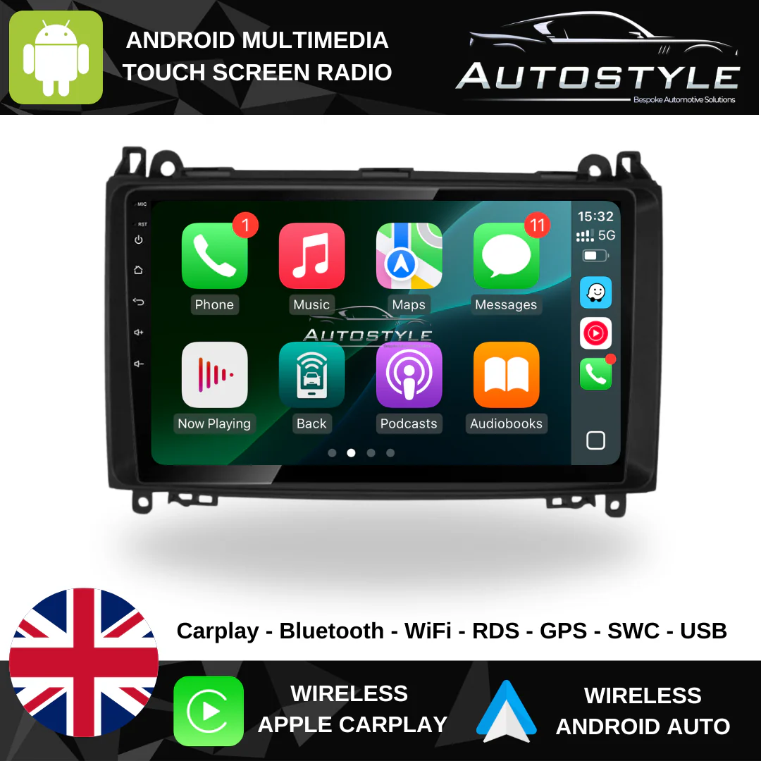 Mercedes-Benz A Class, B Class, Sprinter, Vito, Viano, Crafter Apple Carplay / Android Auto 9" Stereo Upgrade - Image 2